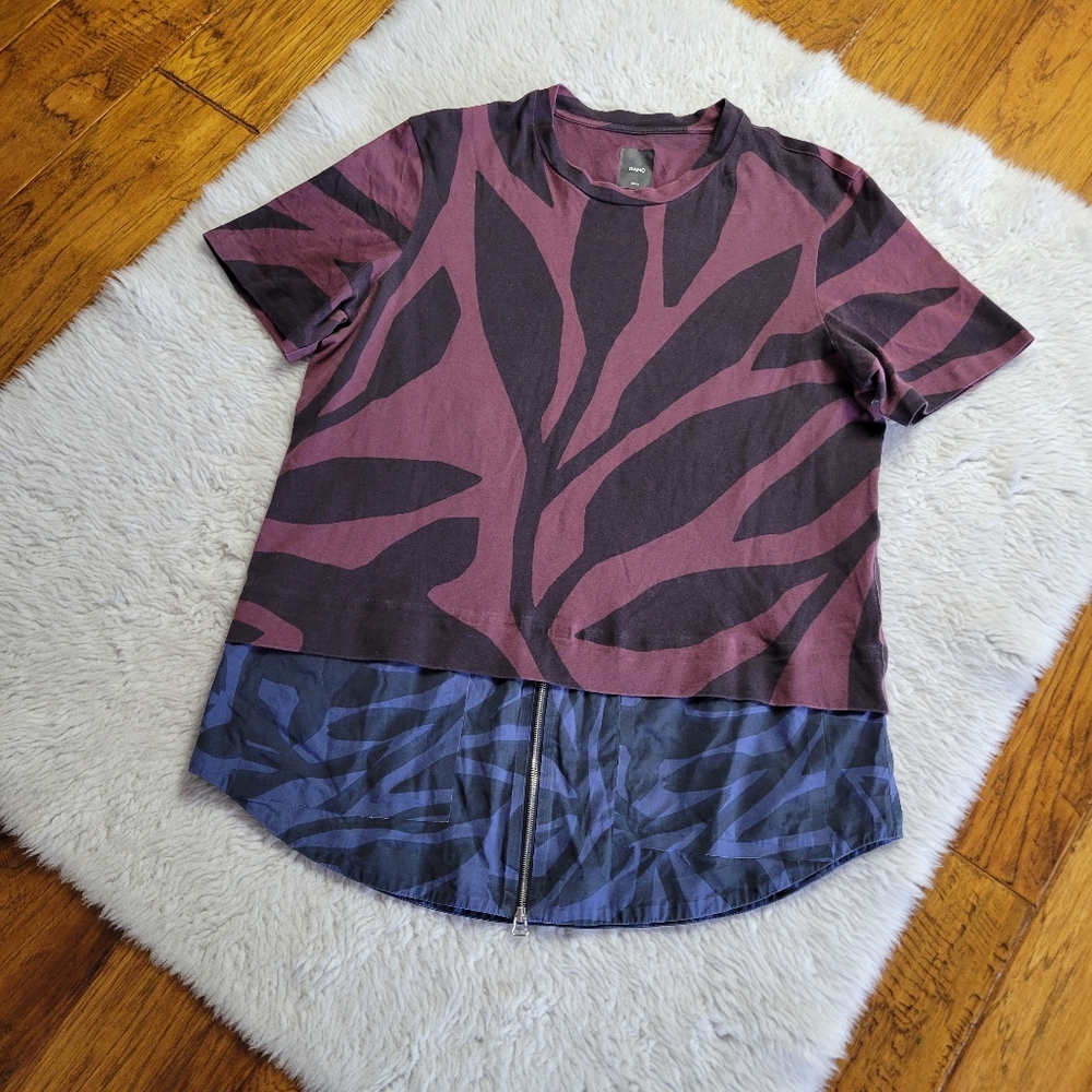 OAMC Shirt Men's Small Short Sleeve Zipper Detail Mixed Print Pockets Cotton